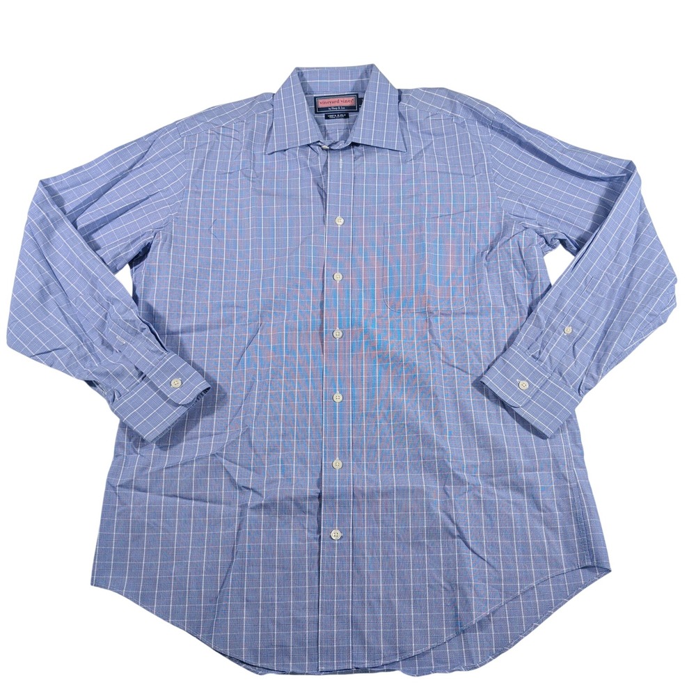 Vineyard Vines Shirt Mens 16 34 Blue Grid Check 100s 2-Ply Cotton Button Down